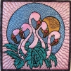 <h5>Dianne Dowd - Tickled Pink</h5><p>The inspiration for this quilt came from an Intarsia Woodworking Pattern.  It was traced onto black homespun, painted with Lumiere paints and free motion quilted.                                                                                                                                                                                                                                                                                                                  </p>
